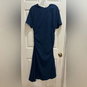 Bimba Y Lola Midi Dress Blue Black Stripe Side Rouching Flounce Bottom Size Med